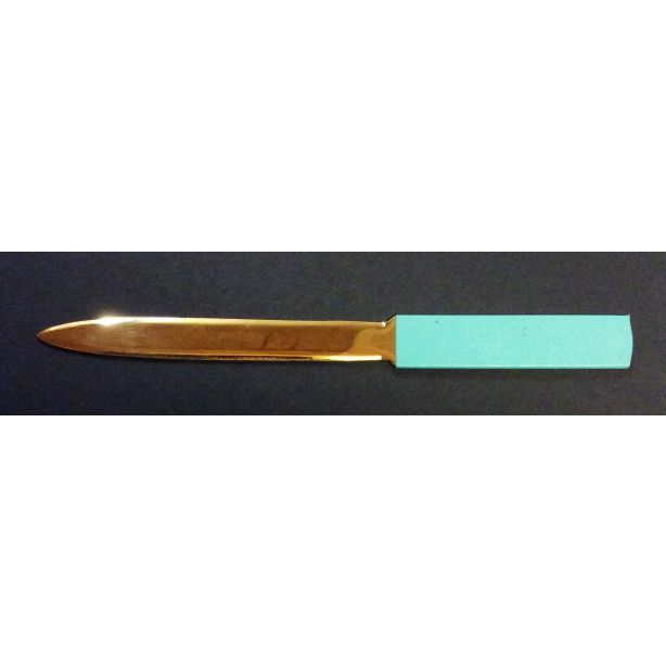 Leathersmith Rutland Grain Leather handled letter opener with gold blade, Aqua