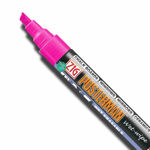 Zig Posterman Metallic Pink Wet Wipe Markers. 6mm Chisel Tip