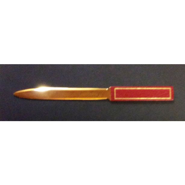 Leathersmith Montana Grain Leather handled letter opener with Gold chrome blade, Burgundy