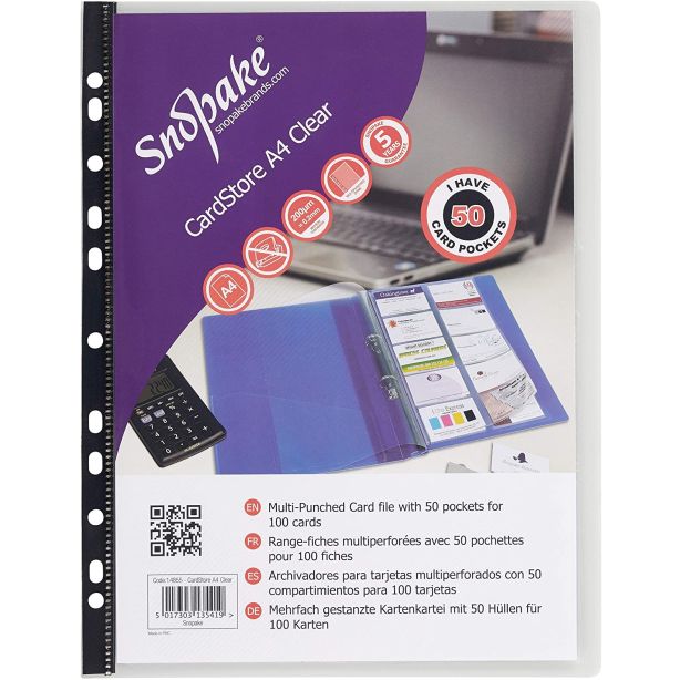 Snopake A4 Cardstore, Each set has 50 pockets and stores 100 cards, Pack of 5 Sets 