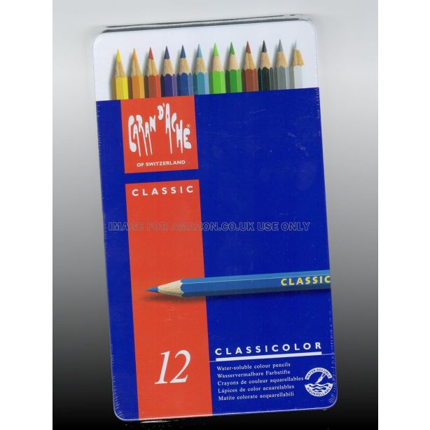Caran D'Ache Classicolor Colour Pencils, Tin of 12 Water-soluble