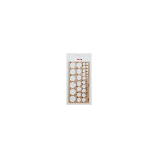 Linex Circle Template, 38 Circles 1-35mm. Size 240x120x1.2mm