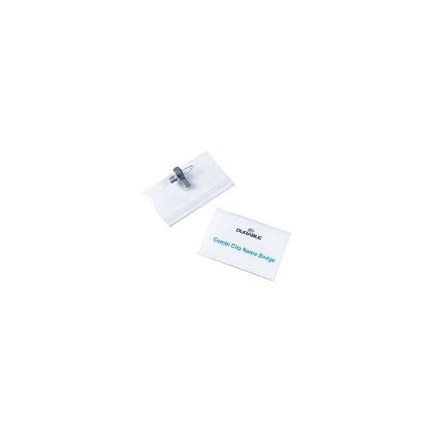 Durable Combi Clip Badges, Economy, 54 x 90mm, Pack of 50