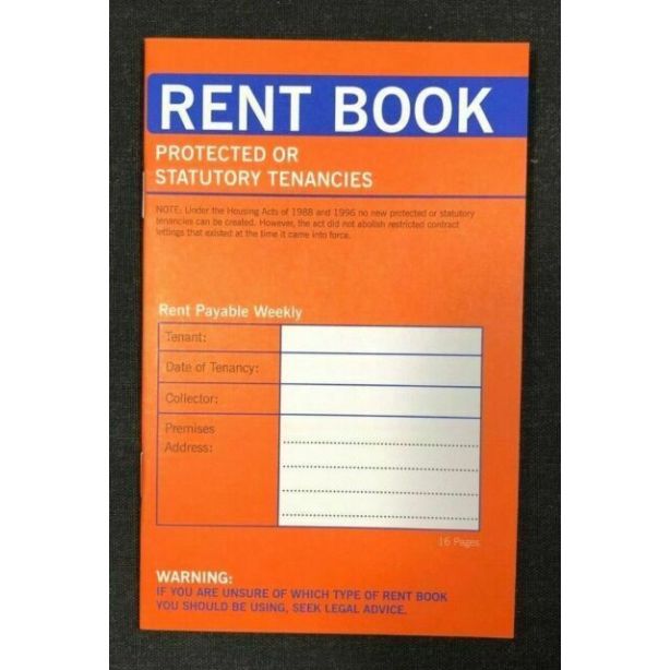 County Stationery Rent Book, Protected or Statutory Tenancies, (Orange Cover), Pack of 10