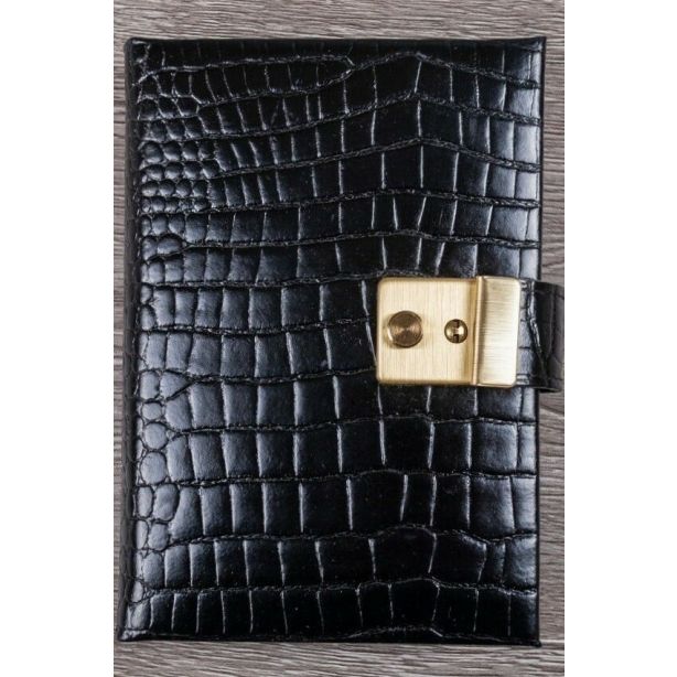 Crocodile Grain Leather Five Year Diary with Lock and Key A5, Black