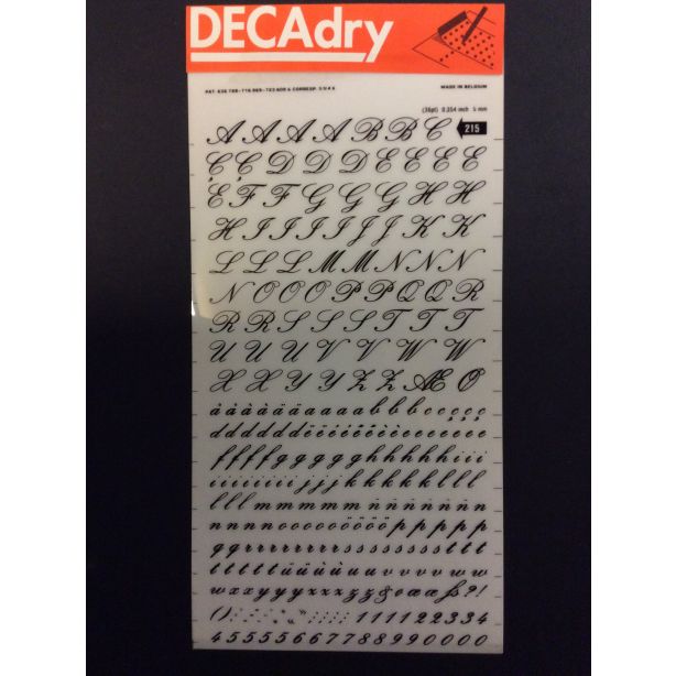 Decadry Super Transfers No215, 36pt, 9mm, 0.354inch, Black Letters