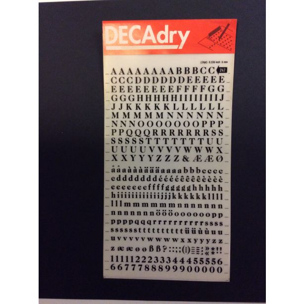 Decadry Super Transfers No247, 24pt, 6mm, 0.236inch, Black Letters & Numbers