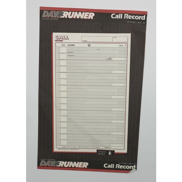Day Runner Classic Edition Call Record Organiser Refill 