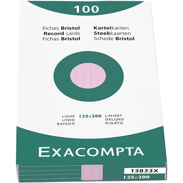 Exacompta Record Cards 125x200mm Pink, Pack of 100 