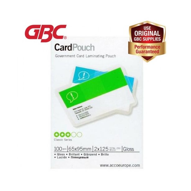 GBC Hi-Gloss Laminating Pouches for Government, 65 x 95mm, (2 x 125) 250 Micron, Pack of 125