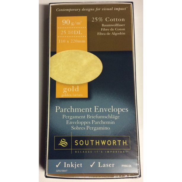 Southworth Parchment DL Envelopes, Gold, Pack of 100 