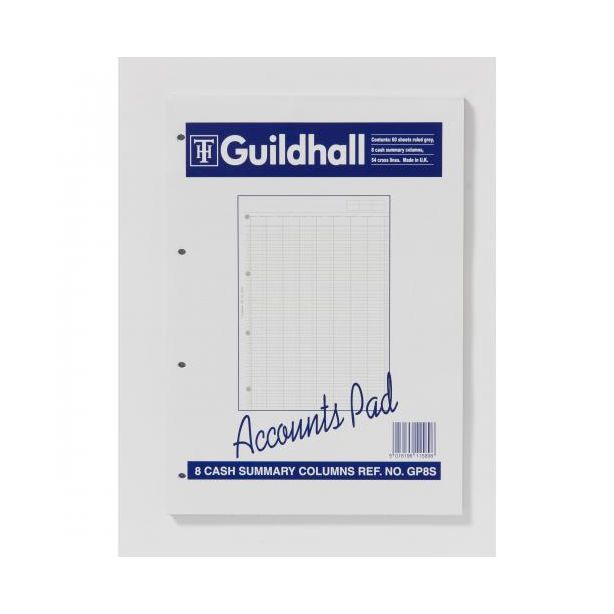 Guildhall Accounts Pad, A4 8 Summary Columns