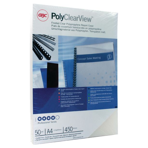 GBC PolyClearView Covers, A4, Frosted Clear, 450 micron, Pack of 50