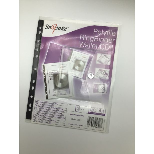 Snopake Polyfile A4 Ring Binder Wallet with CD Pocket, Classic Clear