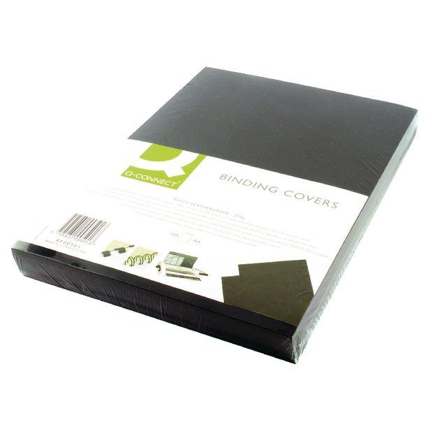 Q Connect A4 Report Cover, 250gsm, Plain Leathergrain Card, Black, Each