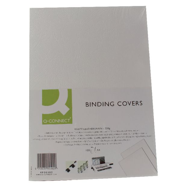 Q Connect A4 Report Cover, 250gsm, Plain Leathergrain Card White, Each