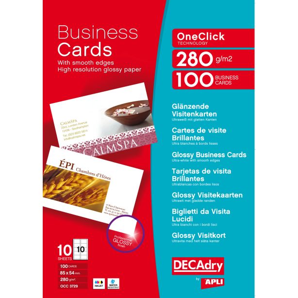 Decadry OneClick Business Cards with Smooth Edges. White Photo Cards. Glossy. 280gsm, Pack of 100