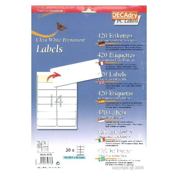 Decadry White Labels 99.1x38.1mm With Round Corners, Pack of 420 labels