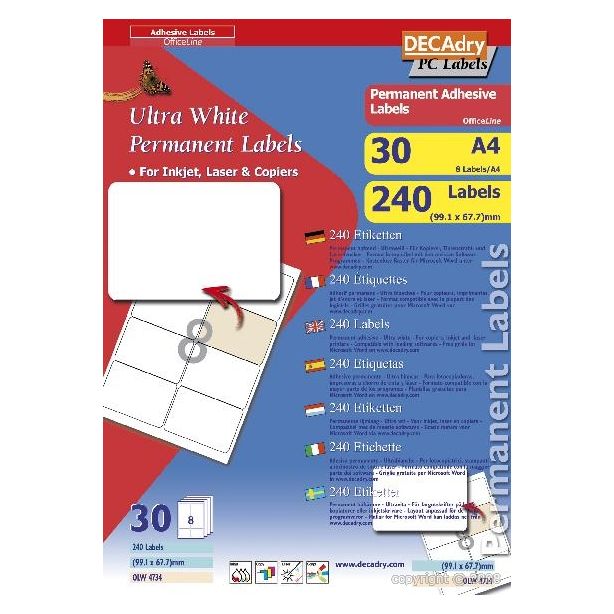 Decadry White Labels 99.1x67.7mm With Round Corners, Pack of 240 labels