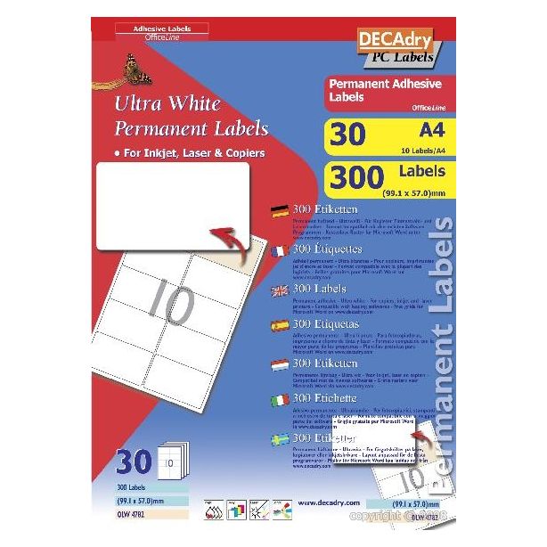 Decadry White Labels 99.1x57mm With Round Corners, Pack of 300 labels