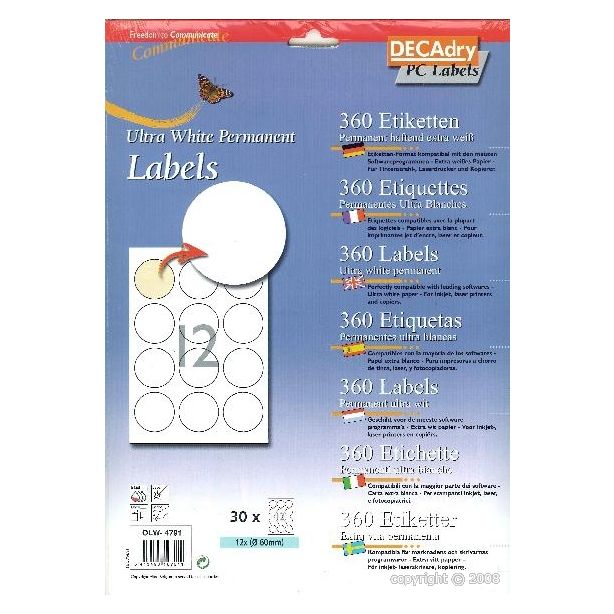 Decadry Circular Adhesive Labels, Diameter 60mm