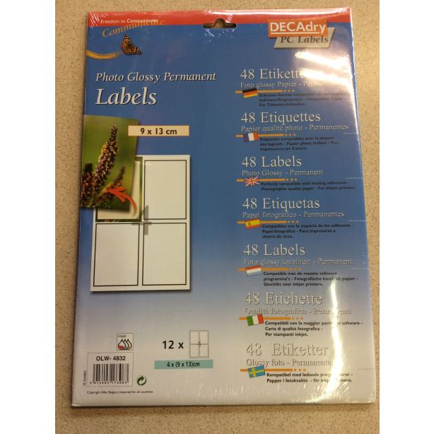 Decadry Photo Glossy Labels, Sheet of 4 with Square Corners