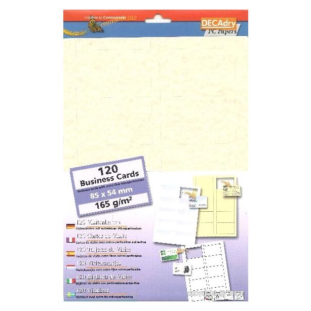 Decadry CorporateLine Parchment Warm Grey Business Cards, 10 per A4 sheet. 165gsm, Pack of 120