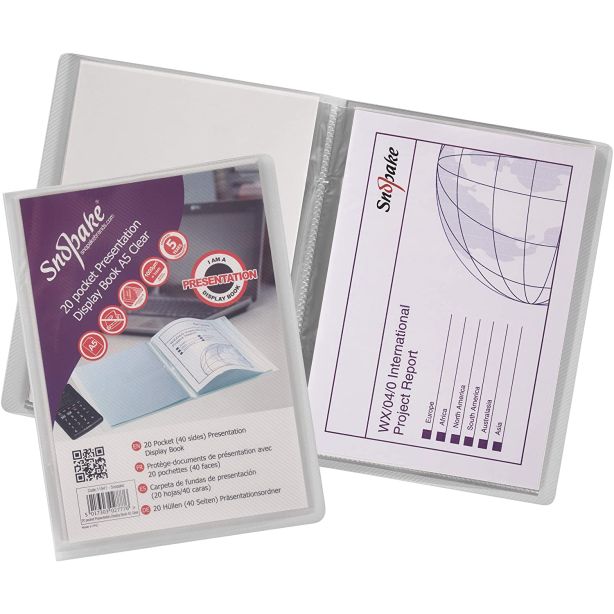 Snopake Presentation Display Book, A5, 20 Pocket (40 sides to view), Classic Clear