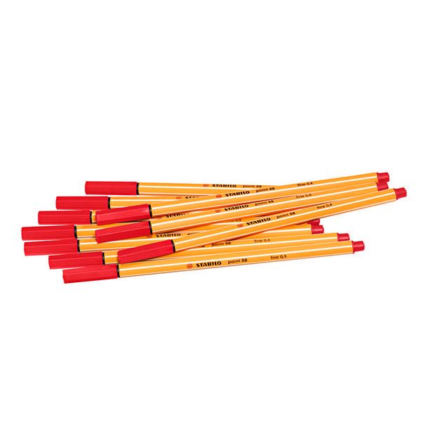 Stabilo Point 88 Fineliners. 0.4mm. Red. Pack of 10 