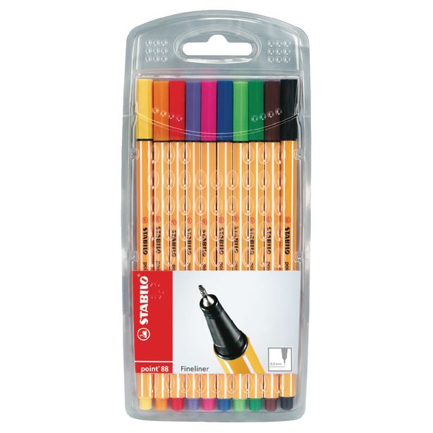 Stabilo Point 88 Fineliners. 0.4mm. Assorted colours. Pack of 10