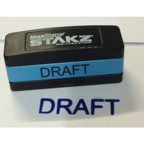 Stakz Pre Inked Word Stamp  'DRAFT' Blue