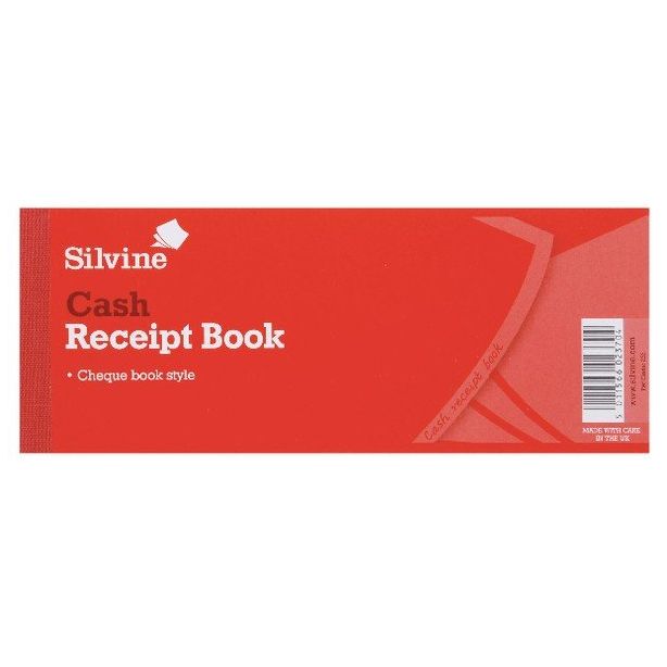Silvine Receipt Book 76 x 203mm. 40 Pages.  Cheque Book Style with Counterfoil Receipt