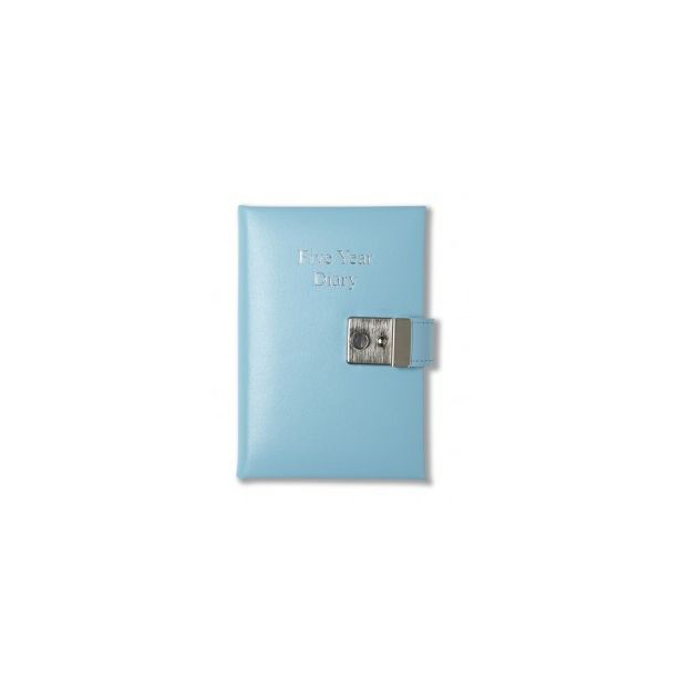 Tuscana Grain Leather Five Year Diary 140x95mm with Lock and Key, Pale Blue