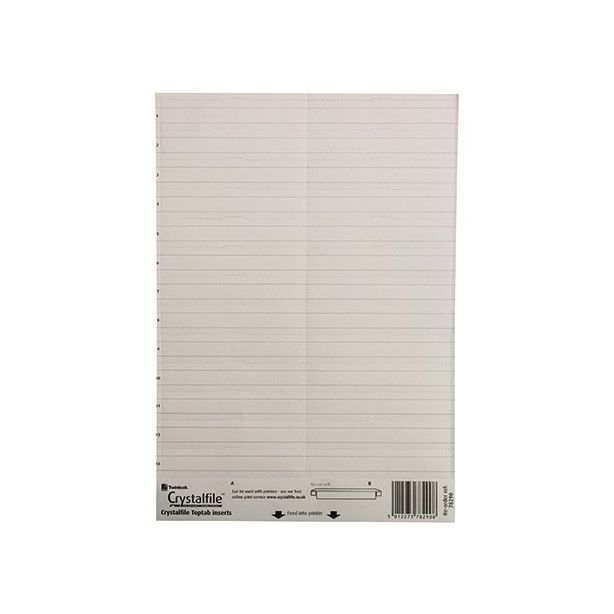 Twinlock Crystalfile Linked Suspension File Toptab Inserts,  White Card, 78290, Pack of 50 Tabs