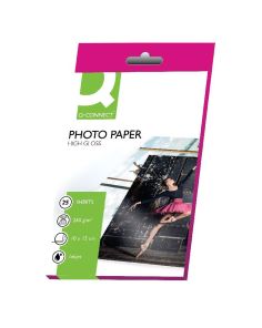 Q Connect High Gloss Photo Paper, 10 x 15cm, 260gsm, Pack of 25
