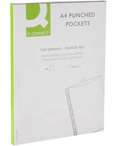 Q Connect Punched Pockets, A4, 50 Micron Top Opening, (White), Pack of 20