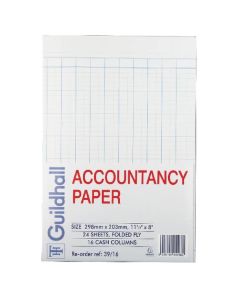 Guildhall 39/16Z Accountancy Paper, Pack of 24 Sheets, 16 Cash Columns 