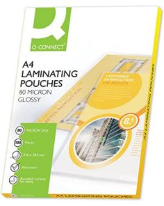 Q Connect Laminating Pouches. A4. Gloss. 160micron. Pack of 100