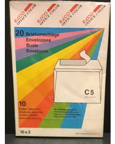 Elco Mixed Coloured Envelopes, C5 (229 x 162mm), Peel & Seal, 10 Assorted Colours, Pack of 20