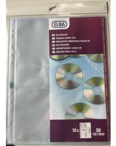 Elba CD / DVD Holders, A4 Multi Punched Wallet Holds 3 CDs, Pack of 10