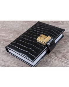 Crocodile Grain Leather Five Year Diary with Lock and Key A5, Black