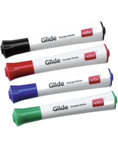 Nobo Glide Dry Wipe Marker Assorted, Pack of 4 