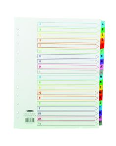 Concord Index A4 Extra Wide. Alphabetical A-Z 20 part. White with Multi coloured tabs.CS78