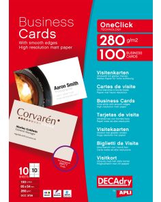 Decadry OneClick Business Cards with Smooth Edges. White Photo Cards. Matt. 280gsm, Pack of 100