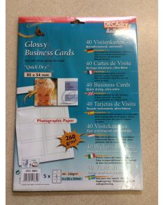 Decadry Glossy Inkjet Business Cards, 260gsm, Pack of 40