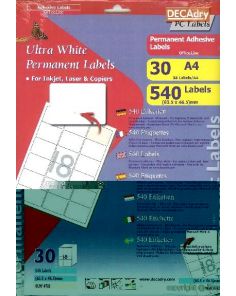 Decadry White Labels 63.5x46.5mm With Round Corners, Pack of 540 labels