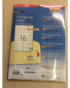 Decadry Transparent Laser Labels, Sheet of 16 with Round Corners