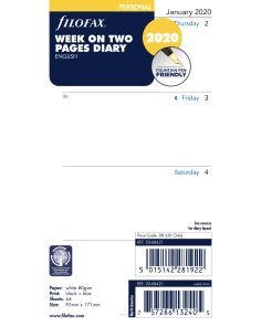 Filofax Personal Week On Two Pages, English, Monday Start, 2020