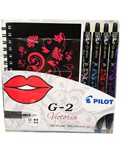 Pilot G-2 Victoria 4 Gel Ink Rollerball Pens with Matching Notepad, Gift Set