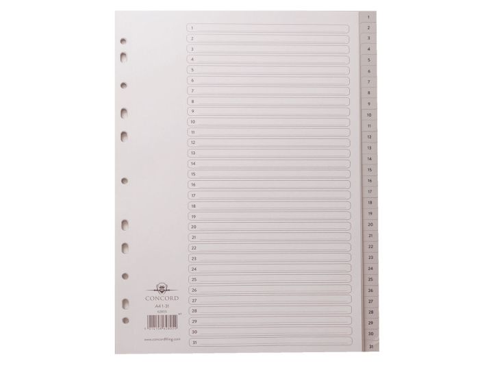 Concorde Grey Polypropylene Index, A4, 1-31